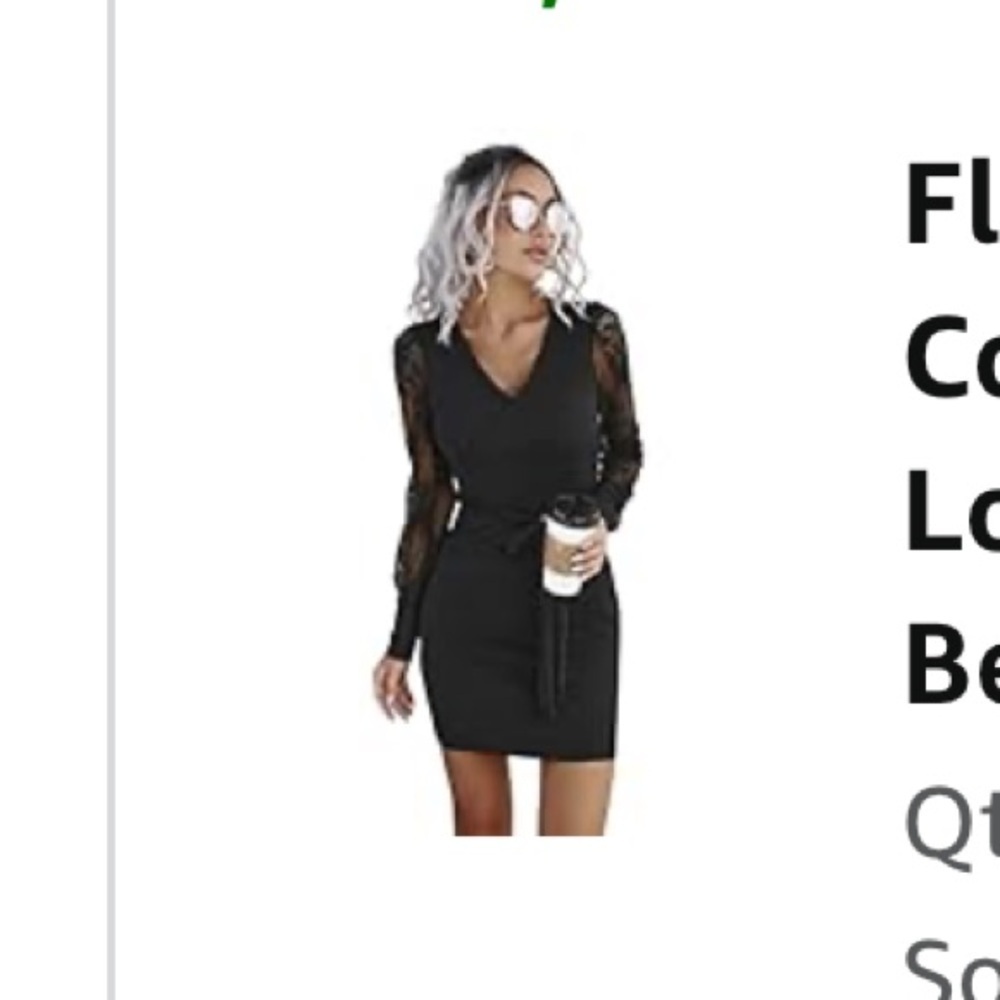 🩷 3/$18 NWT FLOERNS lace v neck long sleeve belted mini dress lace sleeves